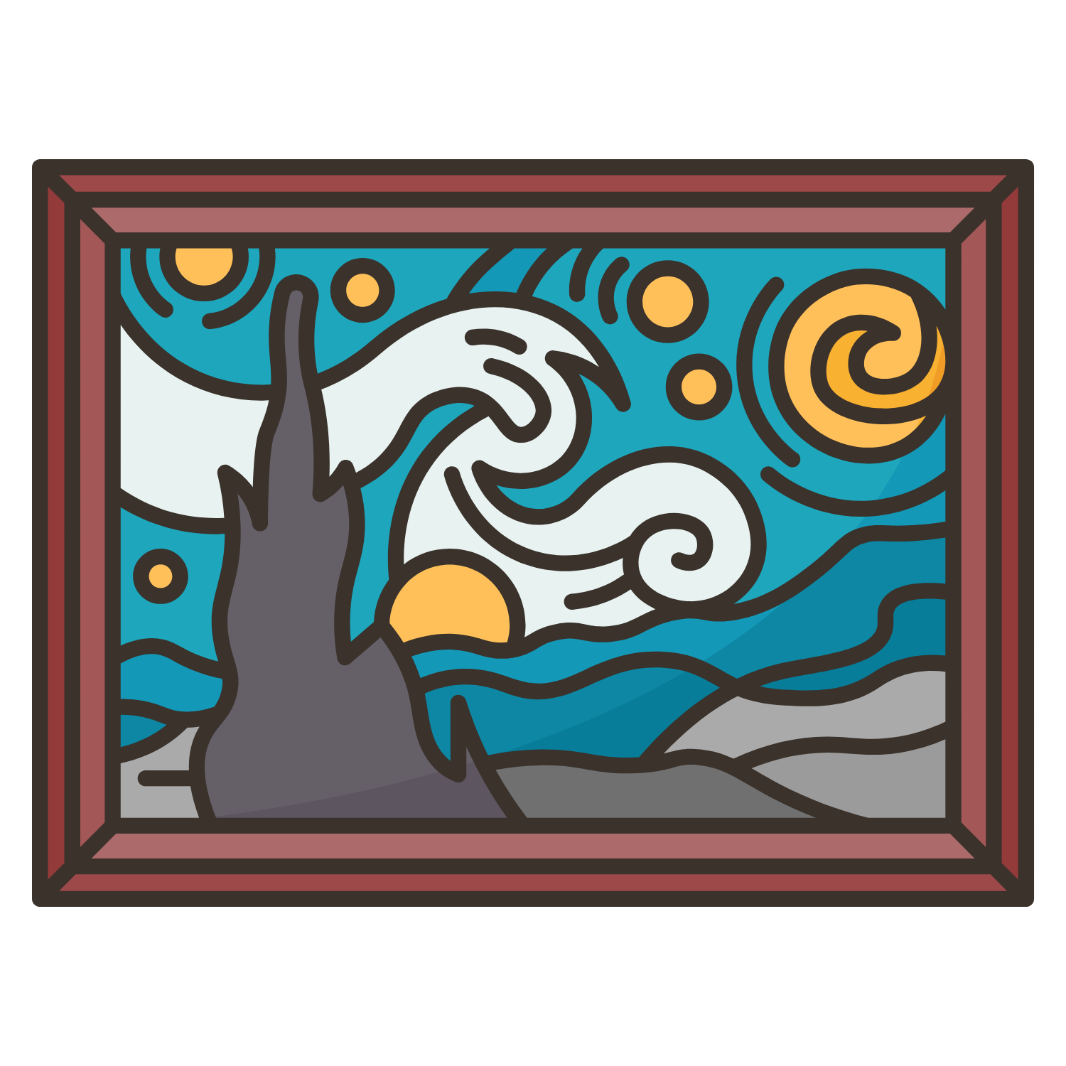A strange illustrated Starry Night print